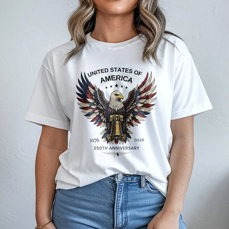 America 250th Anniversary T-Shirt | Patriotic Eagle & Liberty Bell Graphic | Soft Cotton USA Tee | Vintage 1776-2026 Commemorative Gift