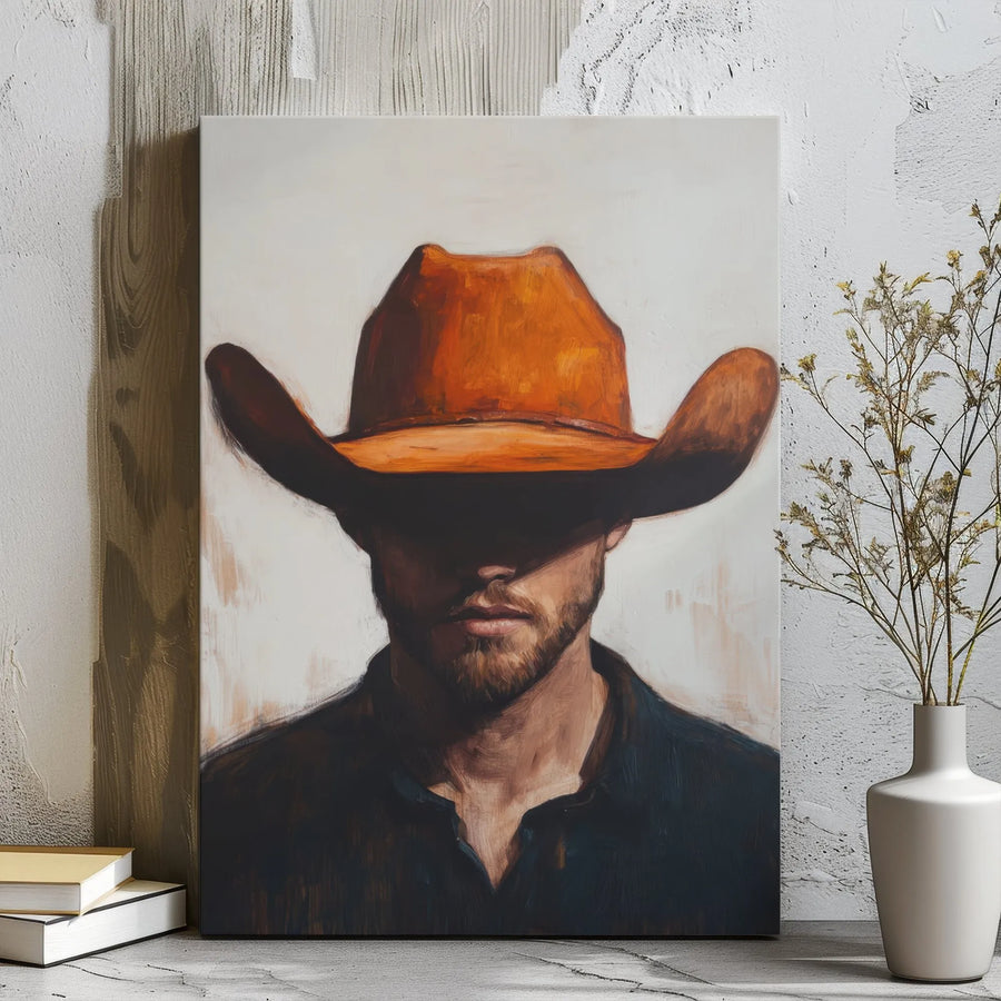 Cowboy Wall Art Canvas | Modern Oil Painting Portrait | Gallery Wrap Premium Decor | Western Home Office Gift For Men