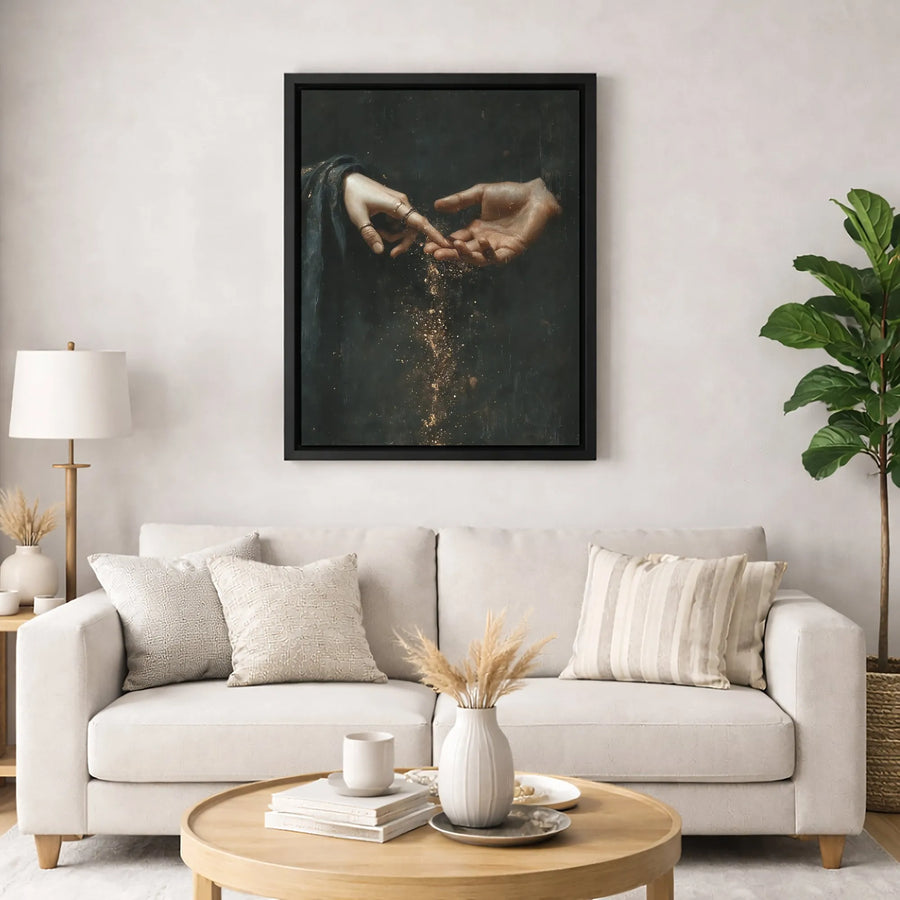 Reaching Hands Canvas Print | Renaissance Gold Dust Wall Art | Gallery Quality 1.25-inch Profile | Spiritual Home Decor Gift