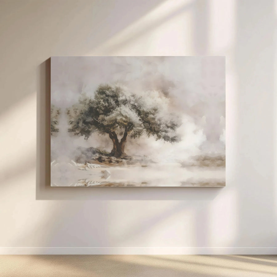 Misty Tree Canvas Print | Ethereal Watercolor Nature Landscape | Premium Fade-Resistant Wall Art | Minimalist Home Decor Gift for Living Room