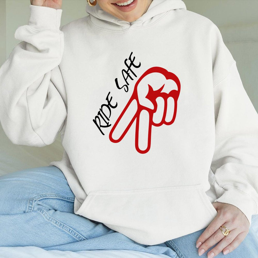 Ride Safe Motorcycle Hoodie | Biker Peace Sign Graphic Pullover | Premium Cotton Blend Fleece | Gift for Riders and Motorcyclists