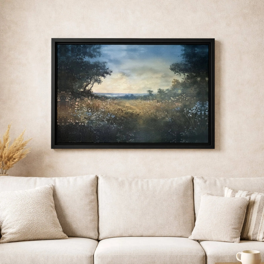 Wildflower Meadow Landscape Canvas Art | Moody Sunset Field Painting | Gallery Wrapped Premium Print | Farmhouse Home Decor Gift
