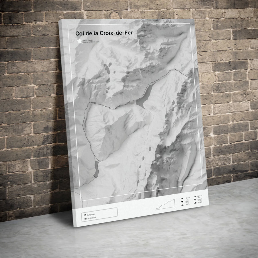 Col de la Croix de Fer Canvas Print | Minimalist Cycling Route Map with Elevation Profile | Premium Gallery Wrapped Wall Art | Gift for Cyclist and Collector