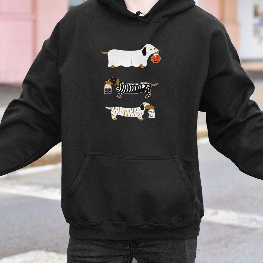 Dachshund Halloween Hoodie | Cute Wiener Dog Ghost Skeleton Mummy Costume | Soft Cotton-Blend Pullover | Funny Dog Lover Gift for Her