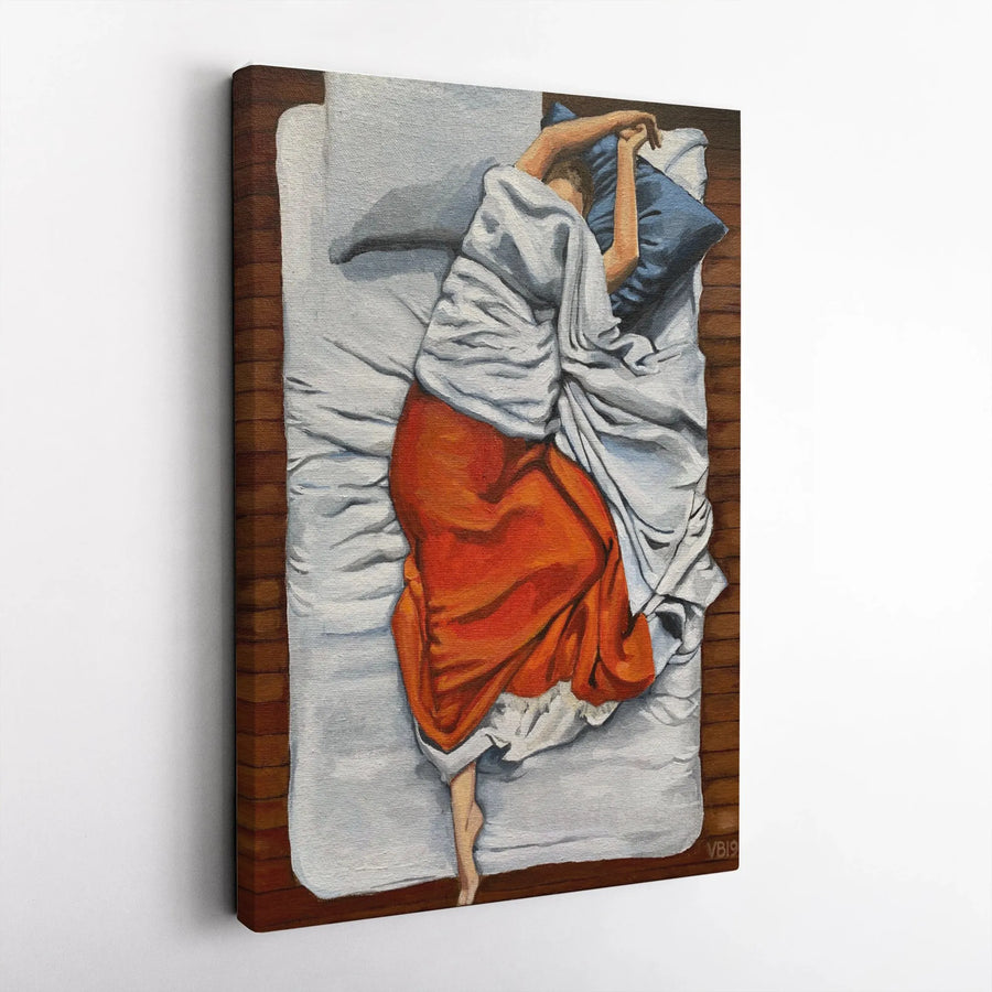 Woman Sleeping Canvas Print | Modern Figurative Art From Above | Thick Gallery Wrap Canvas | Premium Bedroom Wall Decor Gift