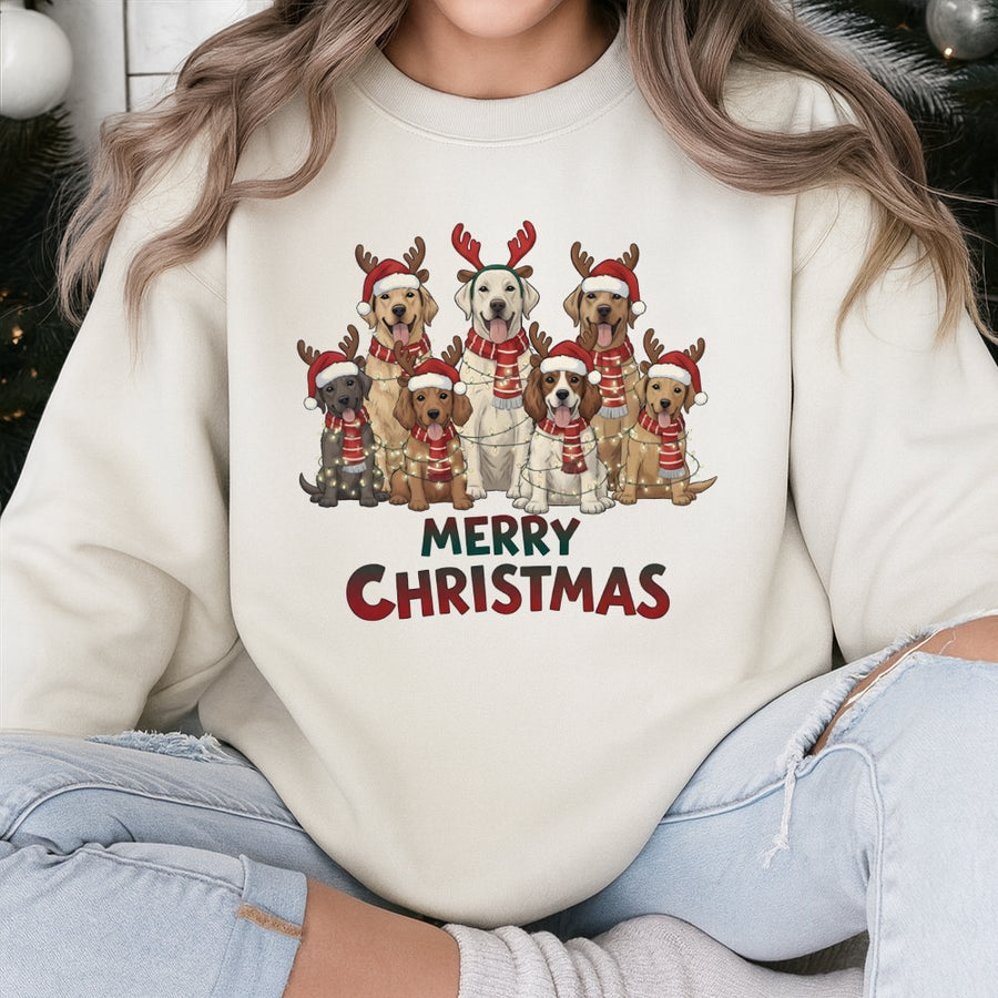 Merry Christmas Dogs Sweatshirt | Cute Festive Holiday Puppy Graphic | Soft Cotton Blend Unisex Apparel | Gift for Dog Mom and Pet Lovers