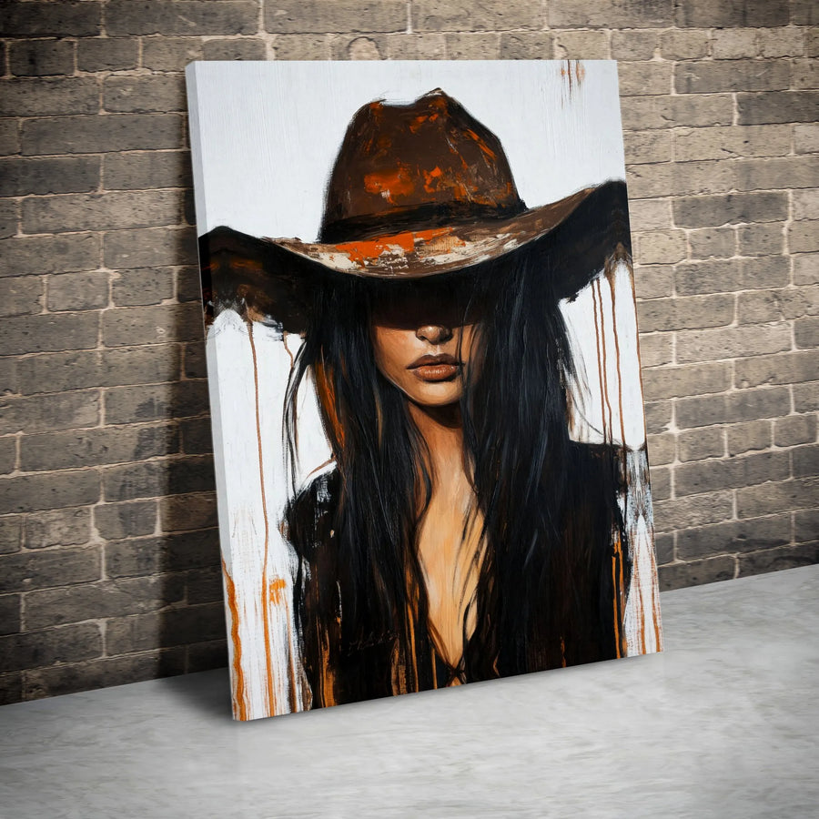 Western Cowgirl Canvas Wall Art | Modern Abstract Portrait Painting | Premium Gallery Wrap Canvas | Rustic Southwestern Home Decor Gift