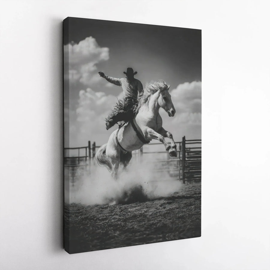 Western Cowboy Canvas Print | Black and White Bucking Bronco Rodeo Wall Art | Premium Gallery Wrap Decor | Gift for Horse Enthusiasts