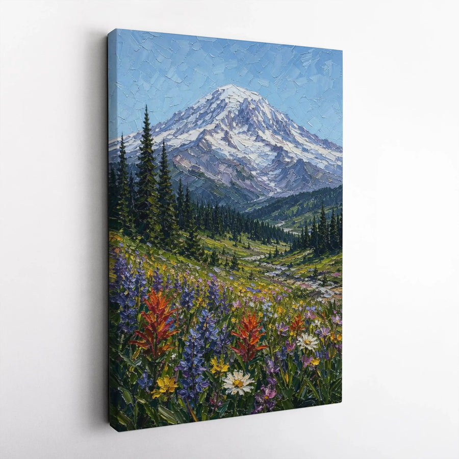 Mountain Wildflower Canvas Print | Textured Impasto Style Painting | Premium Thick Canvas | Living Room Wall Decor Gift