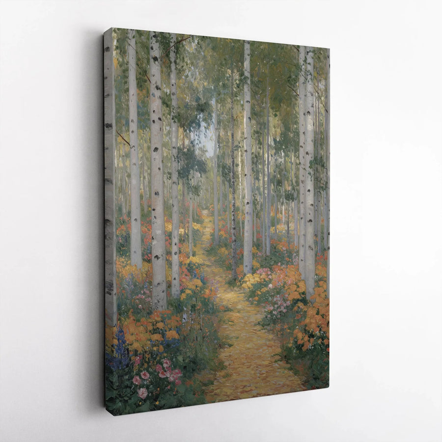 Aspen Forest Canvas Art | Colorful Wildflower Woodland Path Print | Premium 1.25 Inch Gallery Wrap | Nature Home Decor Wall Art