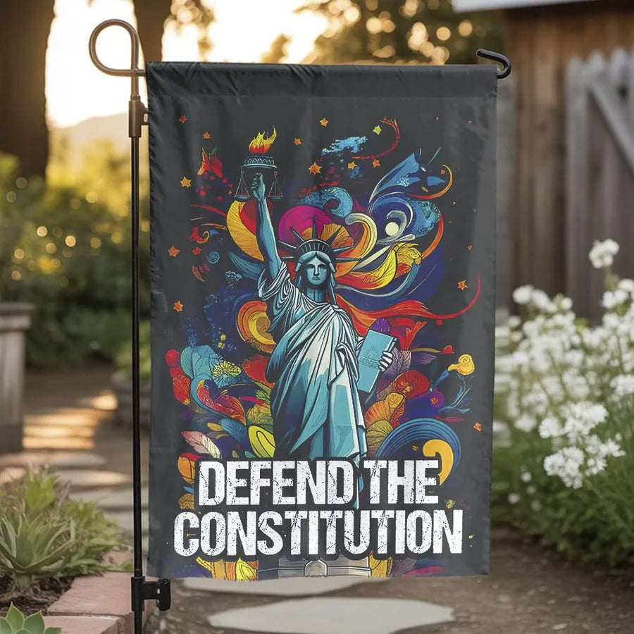 Defend The Constitution Garden Flag | Vibrant Statue of Liberty Art | Double Sided Premium Polyester | Patriotic American Yard Decor Gift