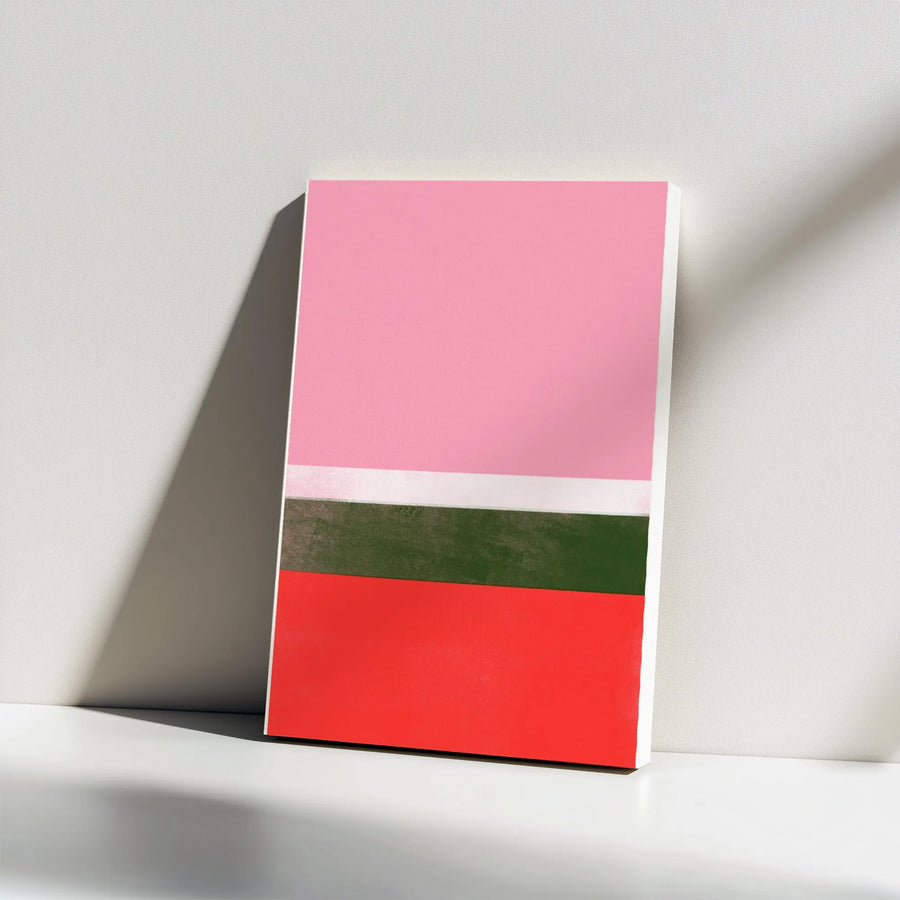Abstract Color Block Vertical Canvas | Modern Geometric Stripes in Pink Green and Red | Premium Gallery Wrapped Print | Modern Home & Office Decor Gift