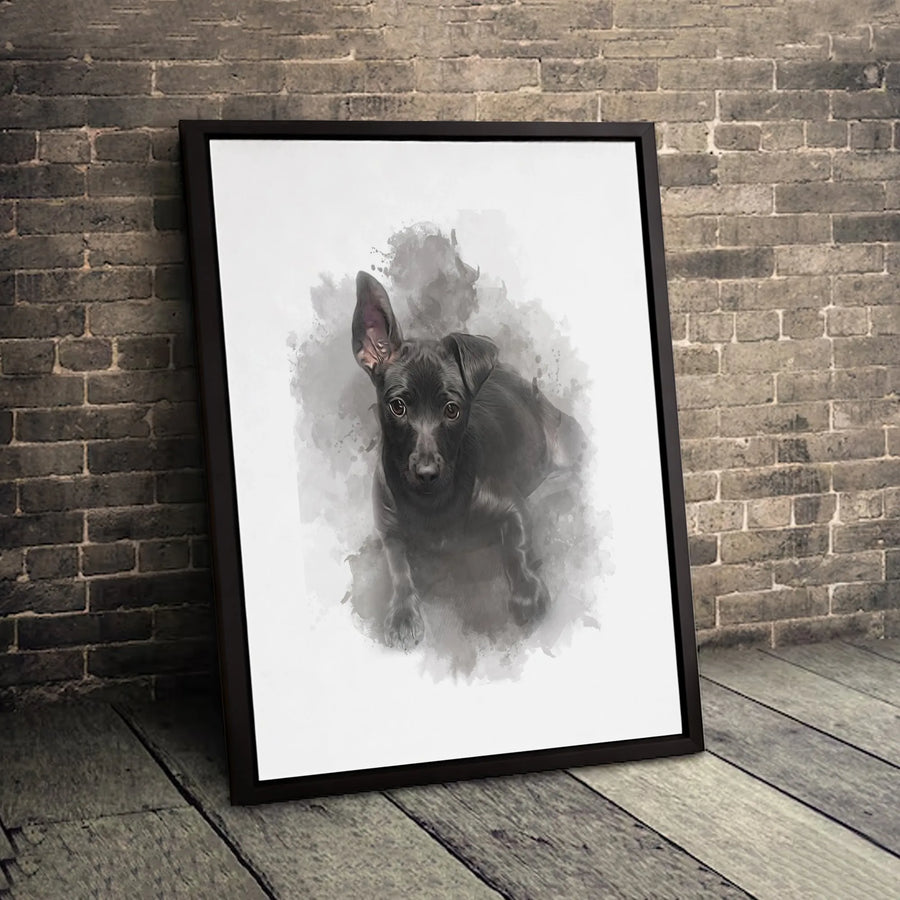 Black Puppy Canvas Art | Watercolor Dog Portrait | Premium 1.25 Inch Gallery Wrap | Gift For Dog Lovers