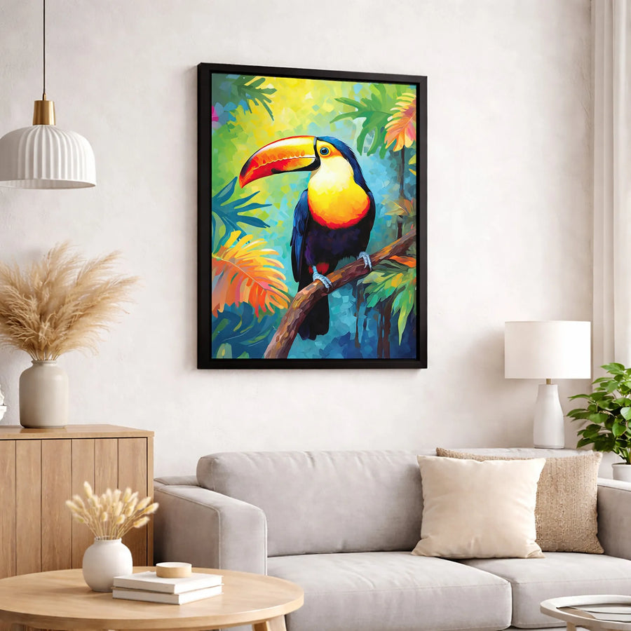 Tropical Toucan Wall Art Canvas | Vibrant Jungle Bird Painting | Premium Fade-Resistant Print | Colorful Home Decor Gift for Nature Lovers