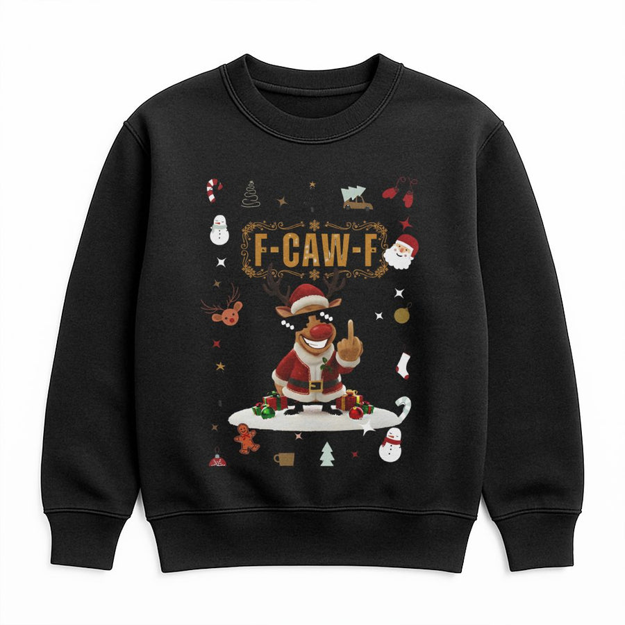 Funny Christmas Reindeer Sweatshirt | Middle Finger Santa Graphic | Premium Cotton Blend | Rude Holiday Gift For Men And Women