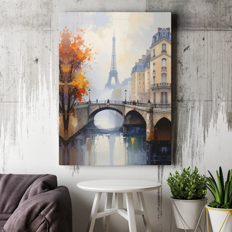 Paris Eiffel Tower Canvas | Autumn in Paris Painting Print | Premium Gallery Wrapped Art | Living Room & Office Decor Gift