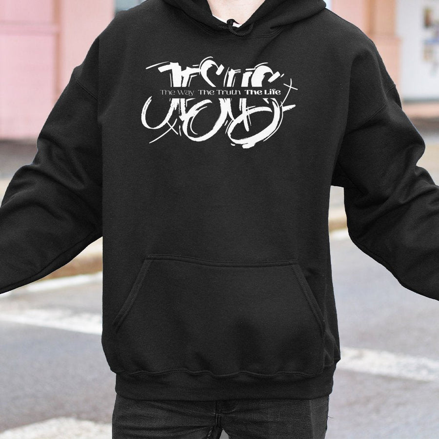 Jesus The Way The Truth The Life Hoodie | Urban Scripture Graphic Print | Premium Cotton-Blend Fleece | Christian Faith Gift for Men and Women