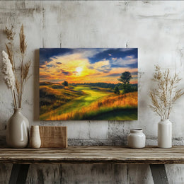 Golf Course Canvas Wall Art | Impressionist Sunset Landscape Painting | Premium Gallery Wrapped Canvas | Gift for Golfer, Man Cave Decor