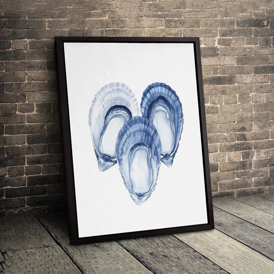 Blue Oyster Shell Canvas Art | Coastal Watercolor Wall Decor | Premium Gallery Wrap Print | Beach House Aesthetic Gift for Home
