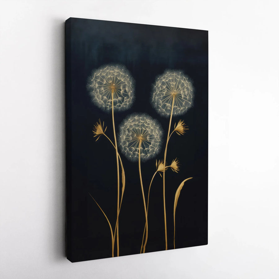 Golden Dandelion Canvas Wall Art | Minimalist Botanical Illustration | Fade-Resistant Gallery Wrap | Modern Home Decor Gift