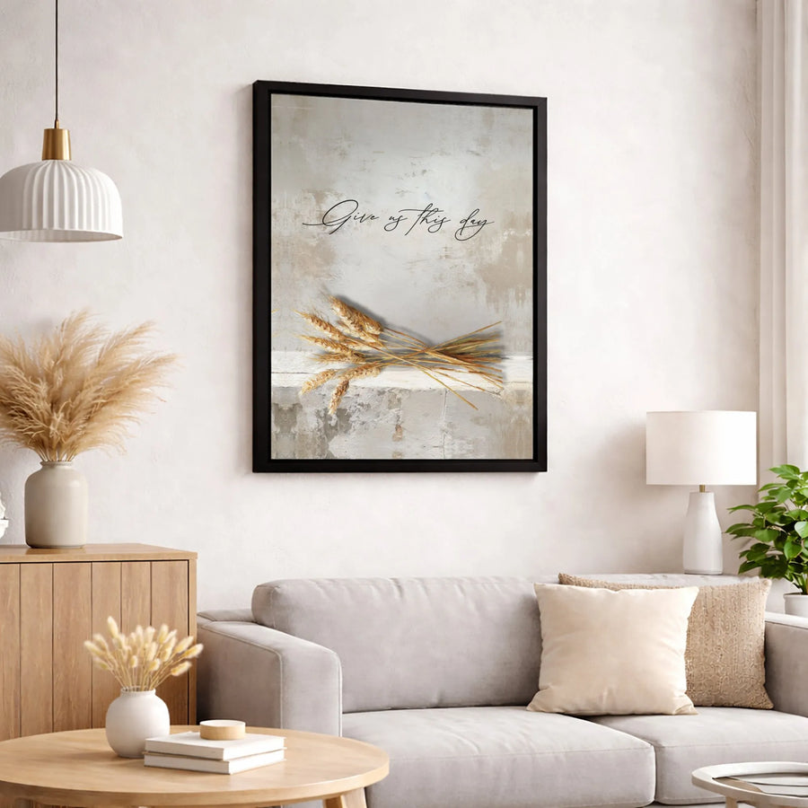 Give Us This Day Wall Art | Wheat Stalks Farmhouse Decor | Premium Fade-Resistant Canvas | Religious Kitchen Gift