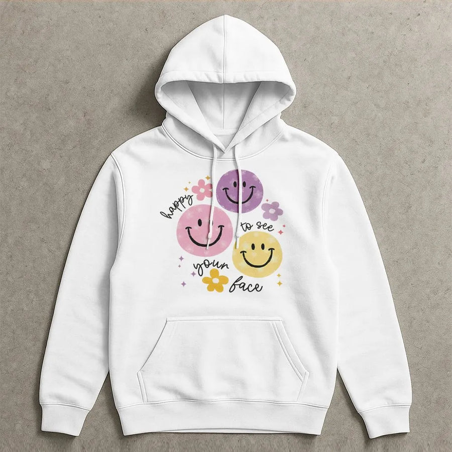 Teacher Appreciation Hoodie | Cute 'Happy To See Your Face' Smiley Graphic | Premium Soft Cotton Blend | Back to School Gift for New Teachers