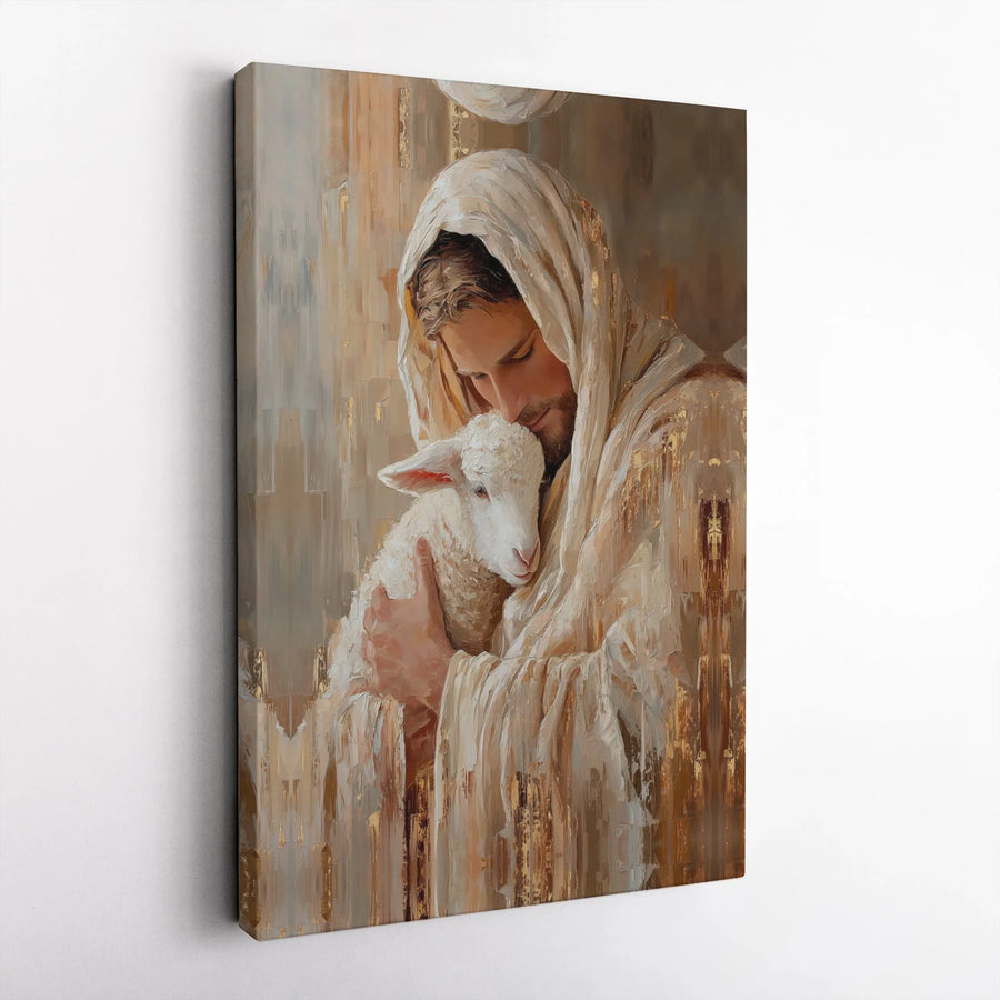Jesus and Lamb Canvas Print | Modern Christian Painting Wall Art | Premium Gallery Wrapped Canvas | Religious Home Decor Faith Gift