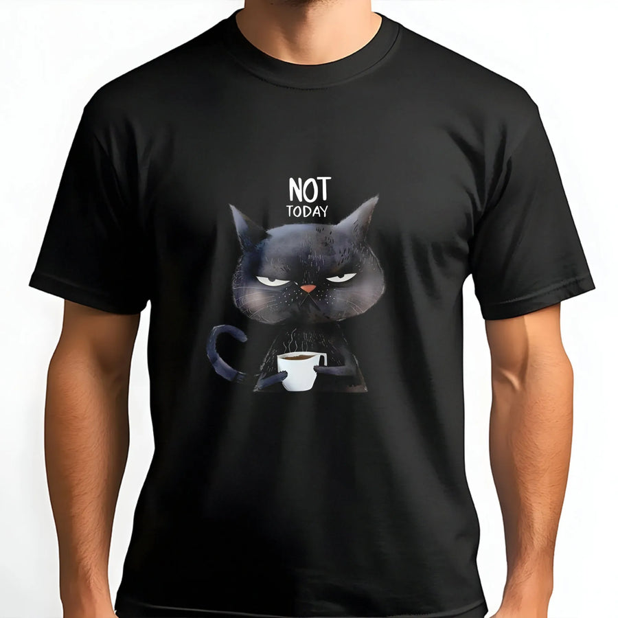 Not Today Cat T-Shirt | Grumpy Coffee Drinking Kitty Graphic Tee | Premium Cotton Casual Wear | Funny Animal Meme Gift for Cat Lovers