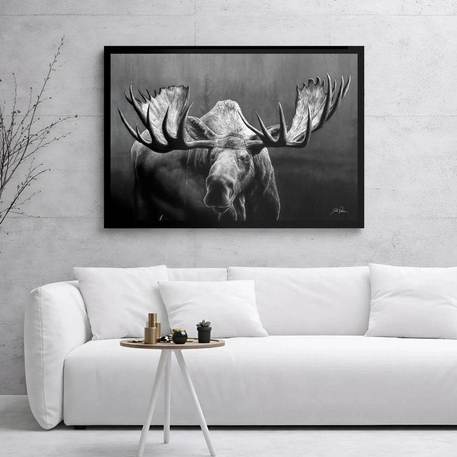 Bull Moose Canvas Wall Art | Monochrome Wildlife Sketch Print | 1.25" Premium Gallery Wrap | Rustic Lodge Decor & Nature Lover Gift