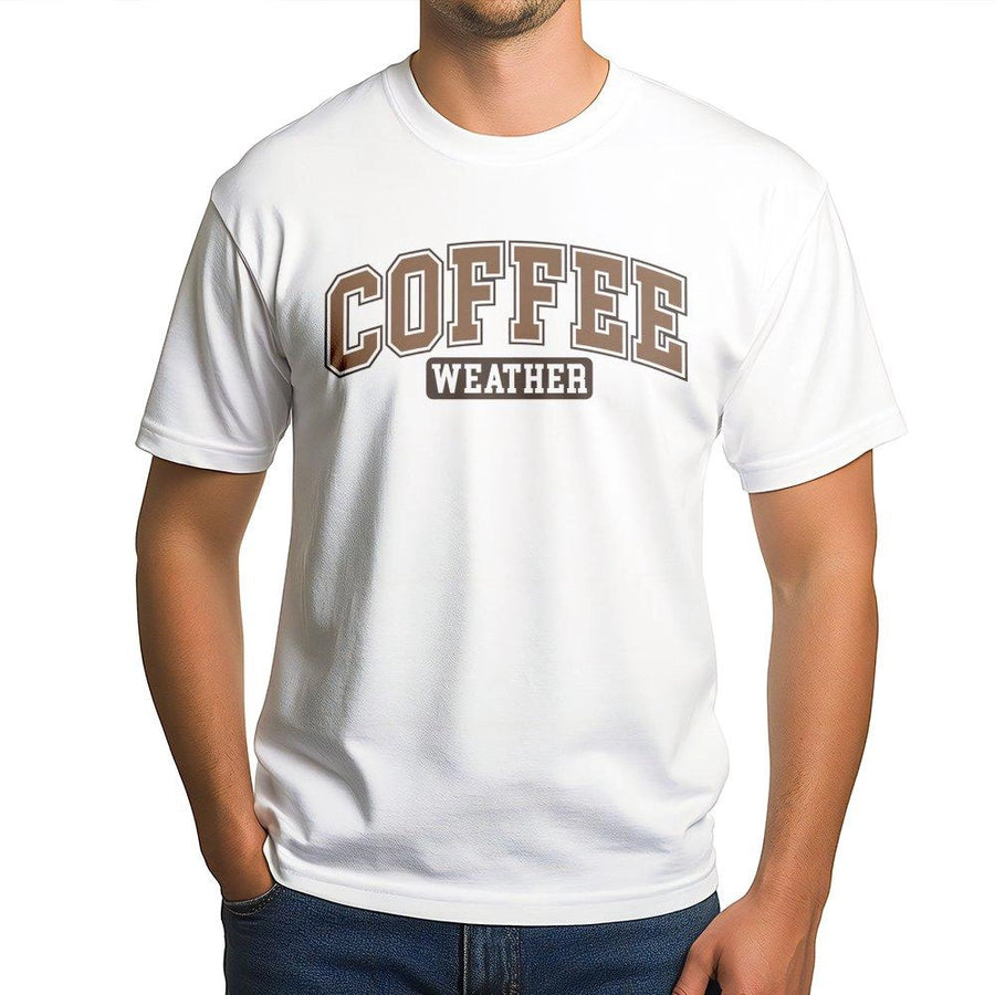 Coffee Weather T-Shirt | Varsity Lettering Design | Premium Cotton Blend | Cute Fall Graphic Tee for Coffee Lovers Gift
