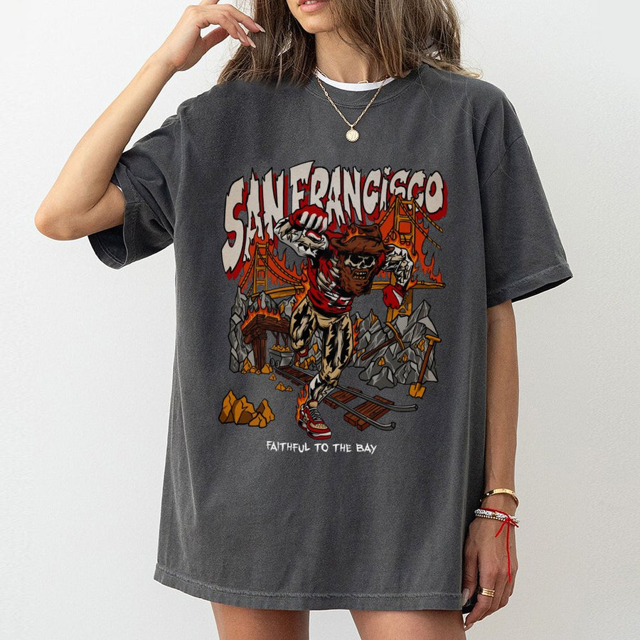 Vintage San Francisco Skeleton T-Shirt, 49ers Faithful To The Bay Football T-Shirt, Vintage 90s Graphic Style T-Shirt, Gift For Fans