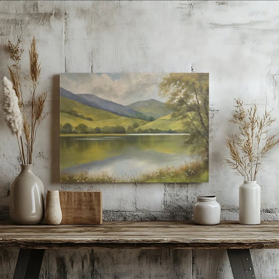 Serene Landscape Canvas Wall Art | Mountain Lake Painting Print | 1.25" Gallery Wrap | Premium Nature Home Decor Gift