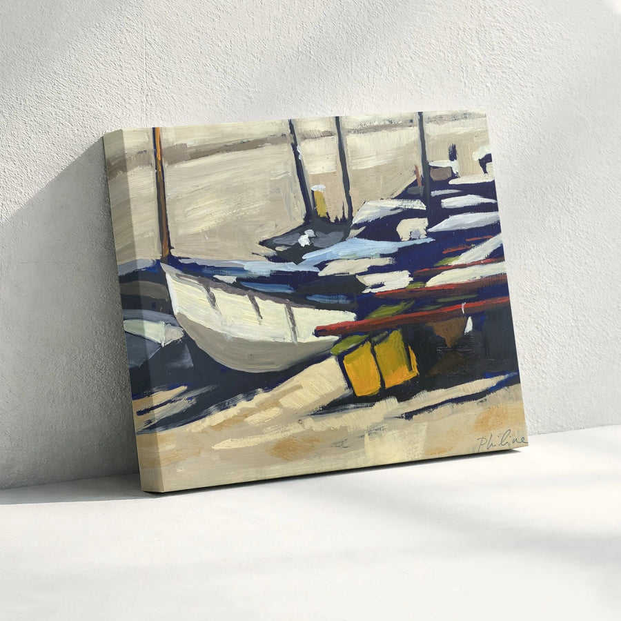 Abstract Sailboat Canvas Print | Impressionist Coastal Harbor Scene | Premium Gallery Wrapped Art | Nautical Beach House Decor Gift