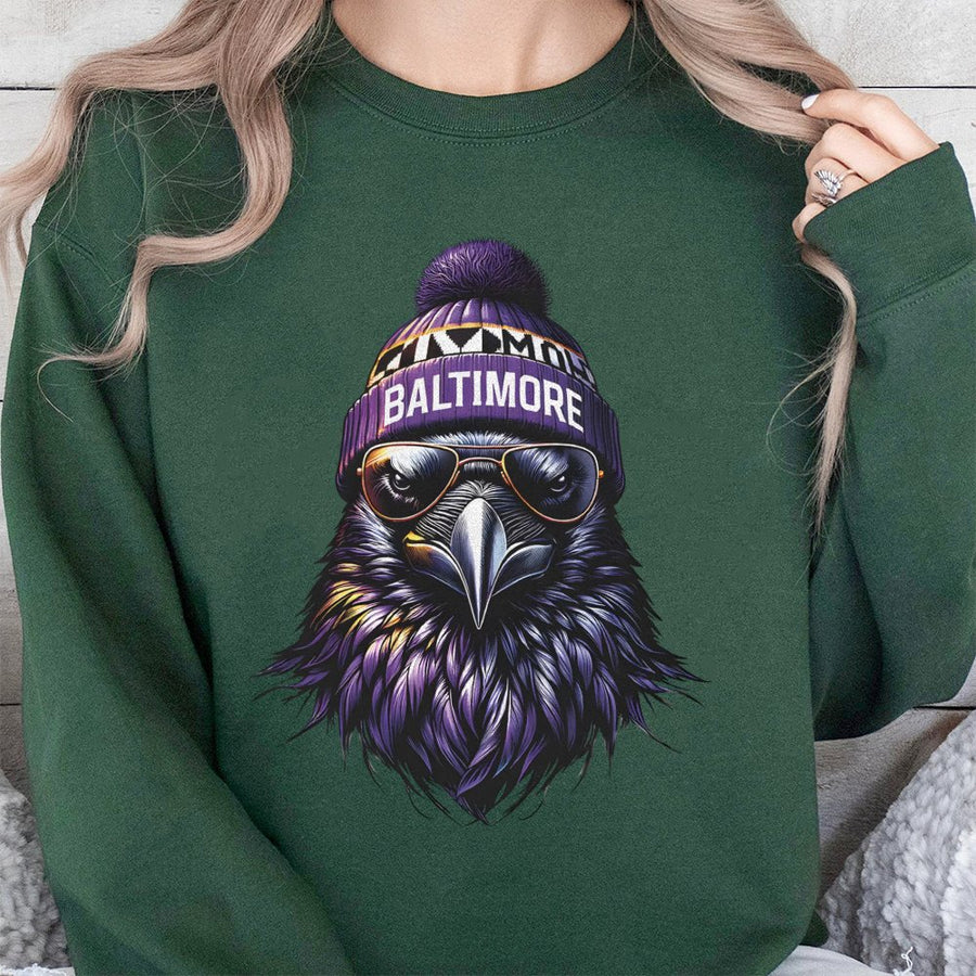 Baltimor Raven Inspired Sweatshirt, Purple Bird Graphic Sweatshirt, White Game Day Top, Vintage Football Outfit, Unisex Sports Fan Wear