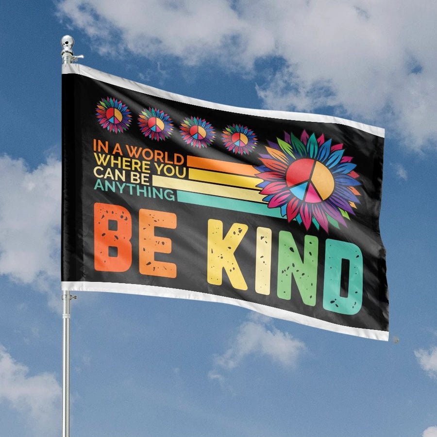 Be Kind House Flag | Retro Rainbow Peace Flower Design | Weather-Resistant Premium Polyester | Inspirational Garden Decor & Welcome Yard Sign