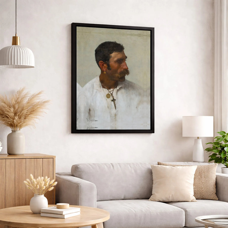 A Capri Fisherman Painting by Vincenzo Caprile | Classic Italian Portrait Wall Art | Premium Gallery-Wrapped Canvas | Sophisticated Home Decor Gift