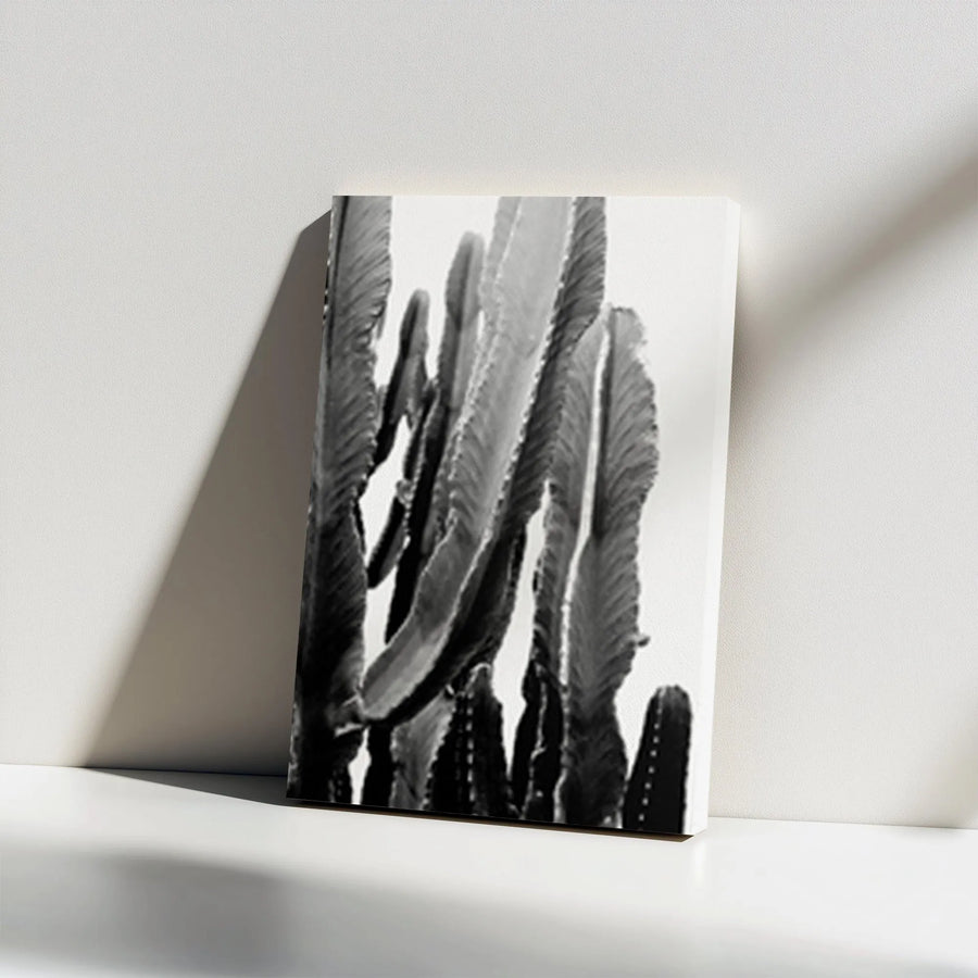 Black and White Cactus Canvas Print | Minimalist Desert Botanical Art | Premium Thick Gallery Wrap | Modern Southwestern Home Decor