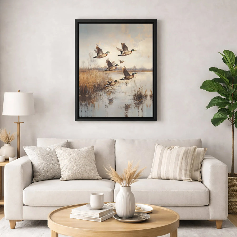 Mallard Ducks Wall Art Canvas | Vintage Marsh Landscape Print | Premium 1.25-Inch Gallery Wrap | Wildlife Nature Decor for Cabin and Home