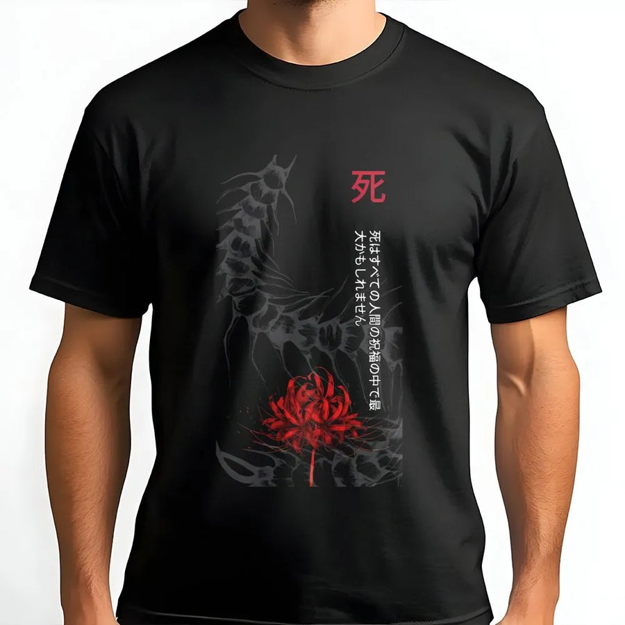 Japanese Horror Anime T-Shirt | Dark Centipede & Red Spider Lily Graphic | Premium Soft Cotton Tee | Edgy Streetwear Gift for Anime Fans
