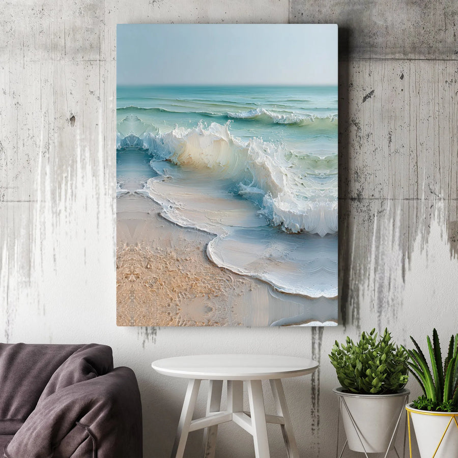 Ocean Waves Wall Art | Textured Impasto Beach Painting | Premium Gallery-Wrapped Canvas | Coastal Home Decor Gift for Beach Lovers