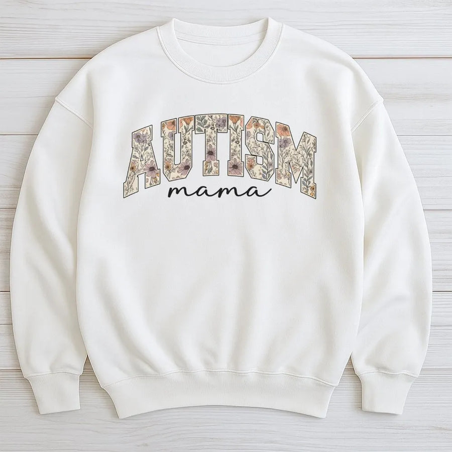 Autism Mama Sweatshirt | Floral Varsity Lettering Design | Premium Cotton Blend | Neurodiversity Awareness Gift for Mom