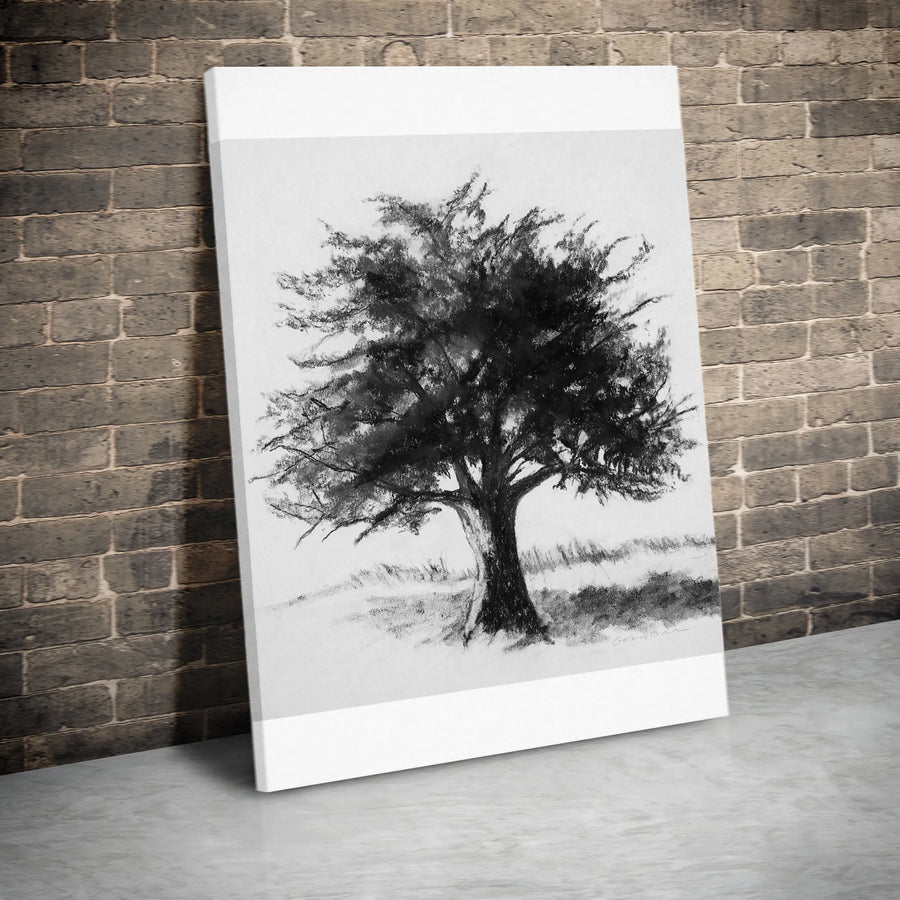 Charcoal Tree Sketch Canvas Art | Black and White Minimalist Landscape Print | Premium 1.25" Gallery Wrap | Modern Farmhouse Home Decor Gift