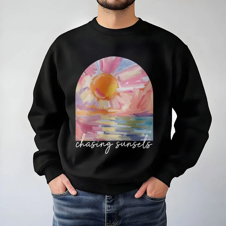 Chasing Sunsets Sweatshirt | Boho Beach Vacation Graphic Tee | Premium Comfort Colors Cotton | Trendy Summer Gift for Her