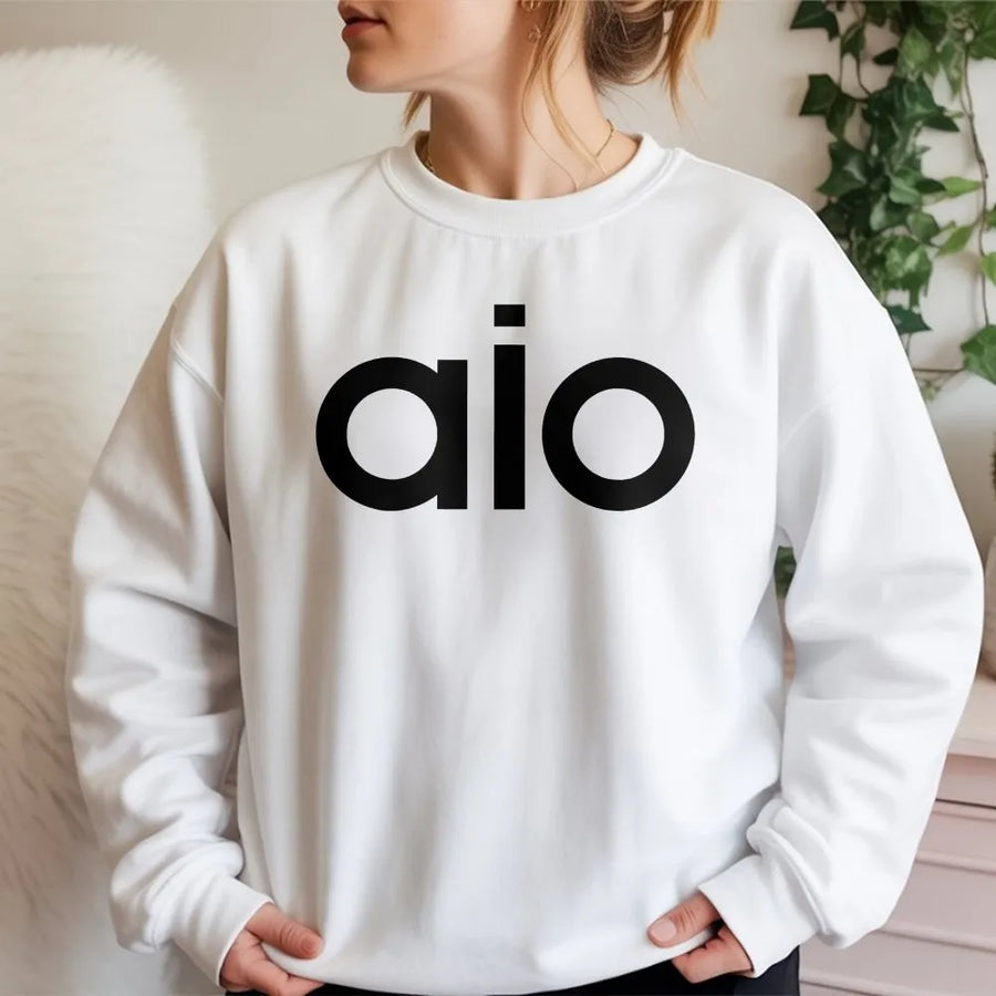 AIO Graphic Sweatshirt | Minimalist Letter Print | Premium Soft Cotton Blend | Unisex Casual Crewneck Gift for Him and Her