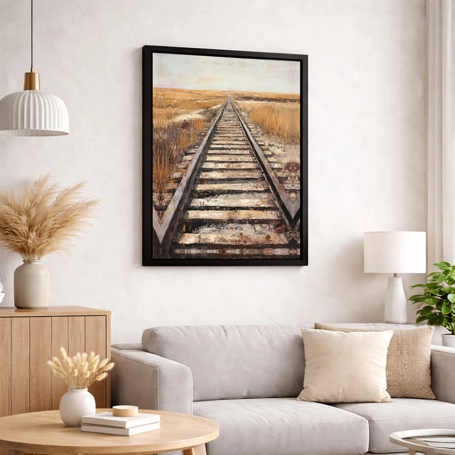Railroad Tracks Canvas Print | Impressionist Train Station Landscape | 1.25 Inch Premium Gallery Wrap | Industrial Home Decor Wall Art