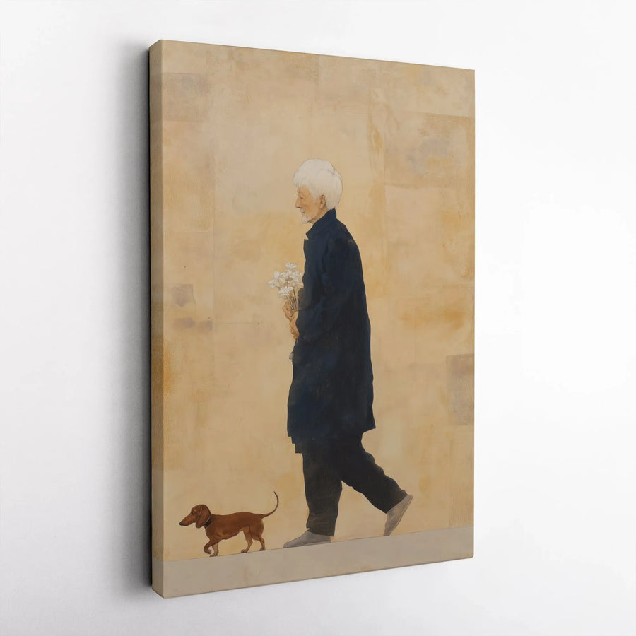 Dachshund and Woman Canvas Print | Minimalist Sketch Style Wall Art | Premium 1.25" Thick Gallery Wrap | Collector's Gift for Dog Lover Home Decor