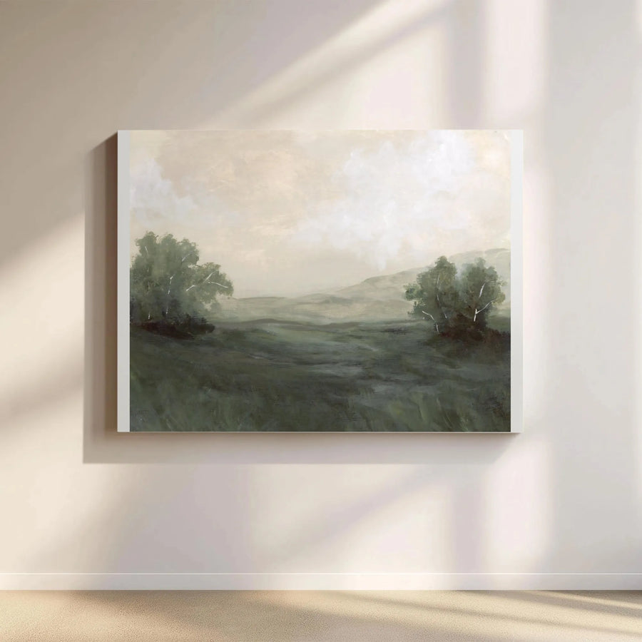 Vintage Landscape Canvas Wall Art | Moody Countryside Scene | Premium Gallery Wrapped Canvas | Modern Farmhouse Decor Gift