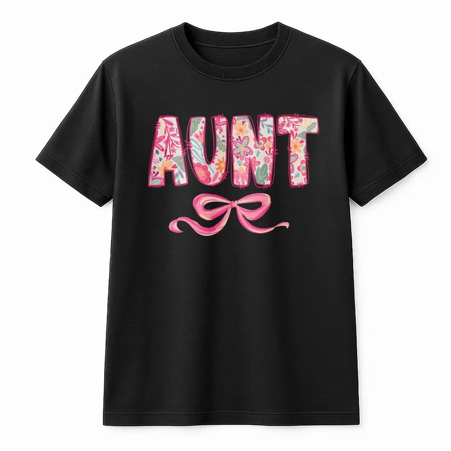 Coquette Aunt T-Shirt | Pink Floral Letters & Bow Design | Premium Soft Sweatshirt | Mothers Day Gift for Aunt from Niece Nephew