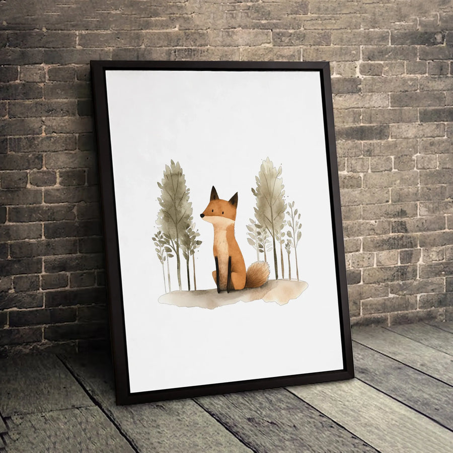Watercolor Fox Canvas Wall Art | Cute Forest Animal Illustration | Gallery Quality Framed Print | Nursery Decor or Kids Room Gift