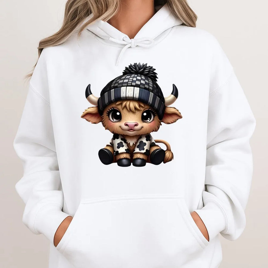 Highland Cow Hoodie | Cute Cartoon Western Animal Graphic | Premium Cotton-Poly Blend | Unisex Gift for Cow Lovers & Farmhouse Decor Fans